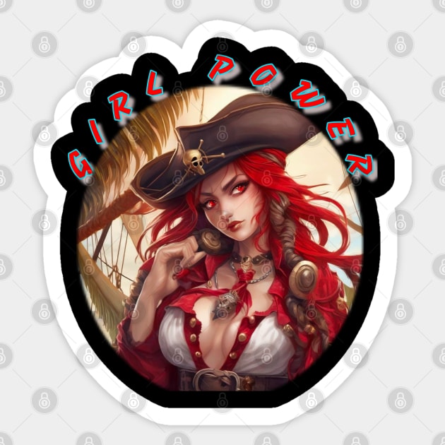 Girl power red themed pirate wench Sticker by sailorsam1805